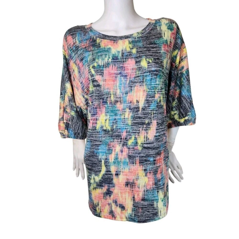 Westbound Women's Multi Color Short Sleeve Blouse Top Plus Blur Ikat Size 1X